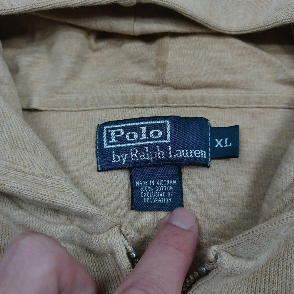 Polo Ralph Lauren Jacket Mens‎ XL Brown Hooded Full Zip Pockets Preppy
